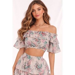 WALTER BAKER Sienna Floral Off the Shoulder Crop Top Size M NWT‎